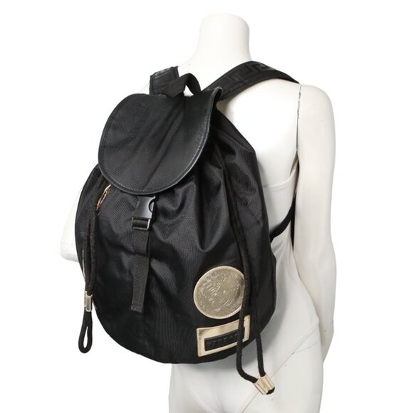 VERSACE Parfums Black Nylon Backpack Gold Medusa Logo Bag Travel Gym Drawstring - Picture 4 of 13